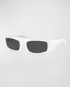Khaite Bold Acetate Rectangle Sunglasses In White