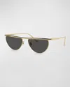 Khaite Sleek Metal Windsor Rim Sunglasses In Black Grey