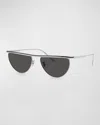 Khaite Sleek Metal Windsor Rim Sunglasses In Grey