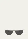 Khaite Sleek Metal Windsor Rim Sunglasses In Grey