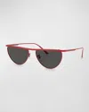 Khaite X Oliver Peoples Sleek Metal Windsor Rim Sunglasses In Red
