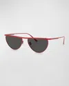 Khaite Sleek Metal Windsor Rim Sunglasses In Red