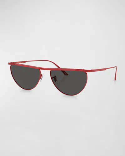 Khaite Sleek Metal Windsor Rim Sunglasses In Red