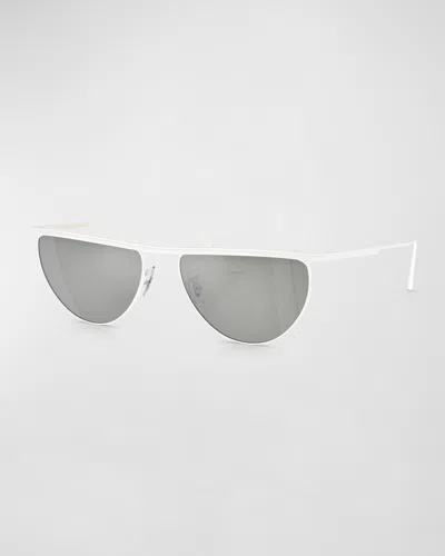 Khaite X Oliver Peoples Sleek Metal Windsor Rim Sunglasses In Silver Mirror