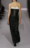 Khaite Yael Strapless Leather Midi Dress In Black