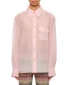 Khaite Yatty Button Down Semi-sheer Blouse In Gold