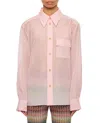 Khaite Yatty Button Down Semi-sheer Blouse In Gold