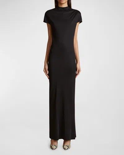 Khaite Yenza Mockneck Jersey Maxi Dress In Black