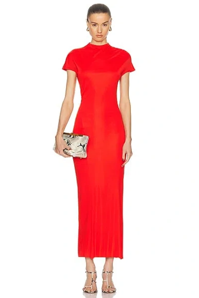 Khaite Yenza Mockneck Jersey Maxi Dress In Fire Red