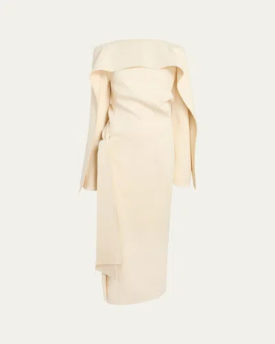Khaite Womens Cream Yon Draped Woven Midi Dress In White