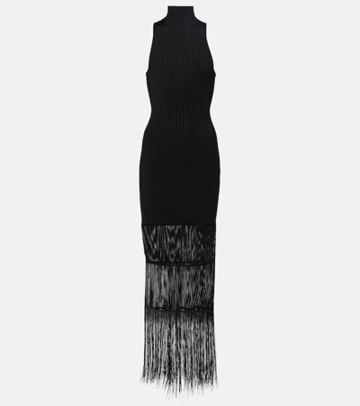Khaite Black Ribbed Knit Turtleneck Maxi Dress
