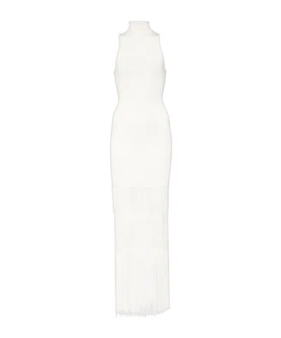 Khaite Zare Fringed Ribbed-knit Maxi Dress In White