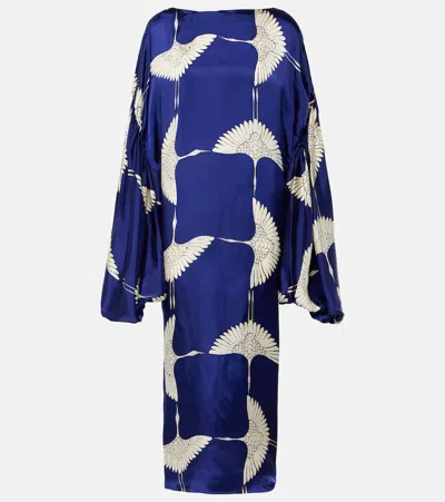 Khaite Zelma Printed Maxi Dress In Blue