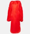 Khaite Zelma Balloon-sleeve Silk Midi Dress In Fire Red