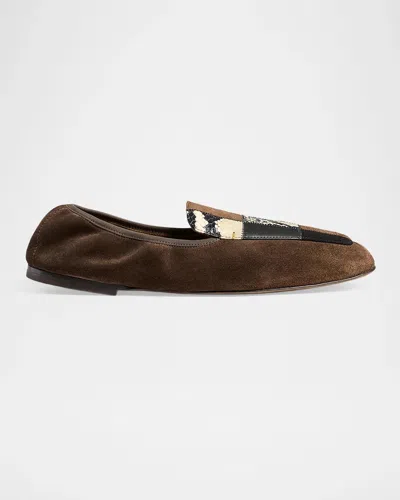 Khaite Zoe Patchwork Leather And Suede Ballet Flats In Brown