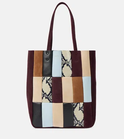 Khaite Zoe Patchwork Suede And Leather Tote In Red