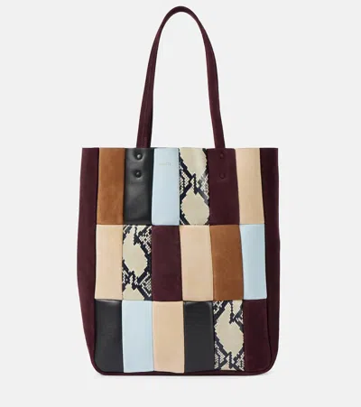 Khaite Zoe Patchwork Suede And Leather Tote In Rouge Noir Multi