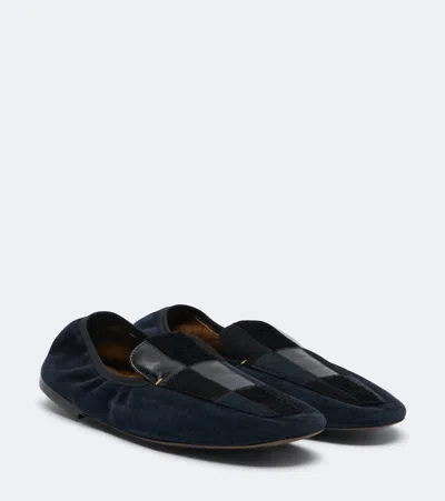 Khaite Zoe Patchwork Suede And Leather Slip-on Shoes In Black