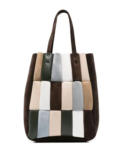 Khaite Zoe Patchwork Suede Tote Bag In Brown