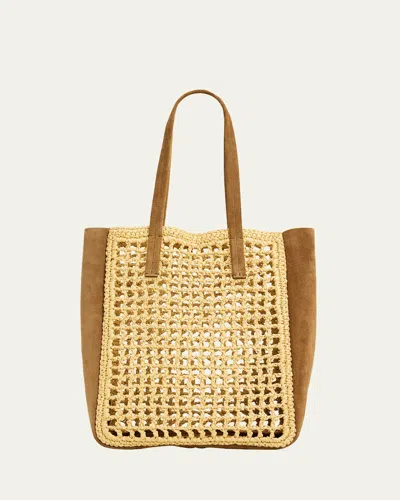 Khaite Zoe Woven Viscose Raffia And Suede Tote Bag In White