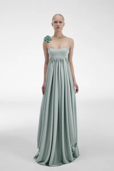 Khaled & Marwan Couture Satin Gown With Shoulder Detail