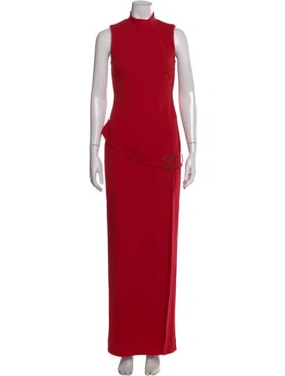 Pre-owned Khanums Mock Neck Long Dress In Red