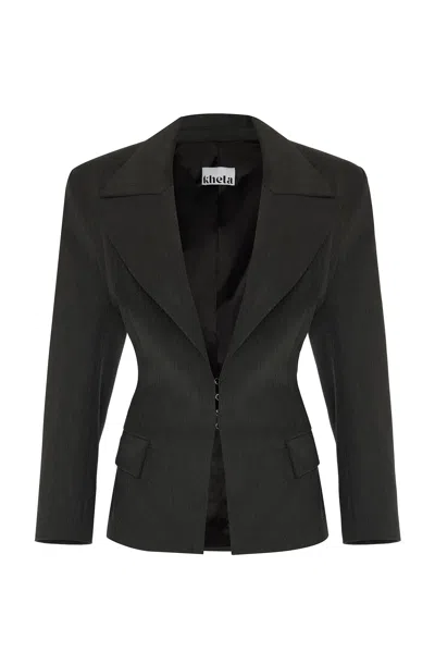 Khéla The Label Women's Grey Self Made Blazer With Hook And Eye Closure In Black