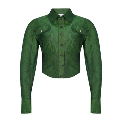 Khéla The Label Women's Night Till Dawn Corset Denim Jacket In Green