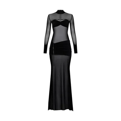 Khéla The Label Women's Sheer Scandal Long Sleeve Mesh Maxi Dress In Black