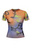 Khéla The Label Women's Tainted Flower Half Sleeve Mesh Top In Orange In Orange