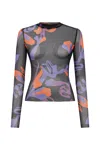 Khéla The Label Women's Tainted Flower Mesh Top In Black In Black