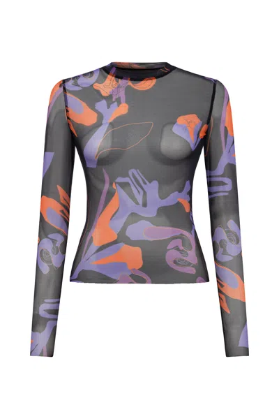 Khéla The Label Women's Tainted Flower Mesh Top In Black