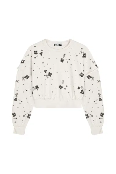 Khéla The Label Women's White Lovestruck Embellished Sweatshirt In Ivory