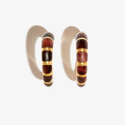 Khiry Gold Vermeil Tiny Khartoum Red Tiger's Eye Hoop Earrings