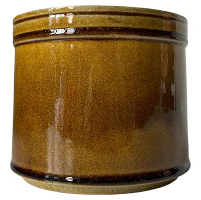 Pre-owned Kähler Shiny Ochre Glazed Ceramic Planter 1950s, Denmark In Brown