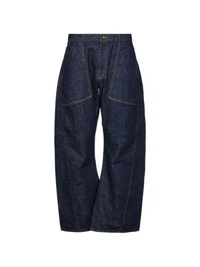 Khoki 3d Cutting Contrast-stitch Wide-leg Jeans In Blue