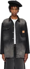 Khoki Black Vintage-effect Work Jacket In Black