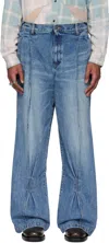 Khoki Blue Pleat-design Jeans In Indigo
