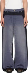 Khoki Blue Vintage-effect Work Trousers In Blue