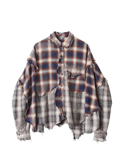 Khoki Distressed Checked Shirt In Neutral