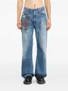 Khoki Floral-embroidered Jeans In Blue