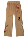 Khoki Floral-embroidery Patch-detail Trousers In Brown