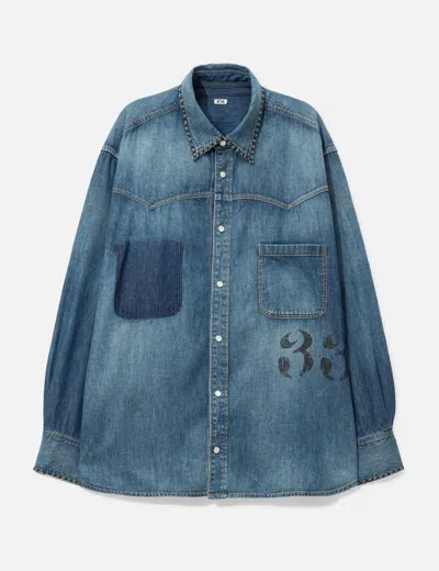 Khoki Hand-embroidered Denim Shirt In Blue