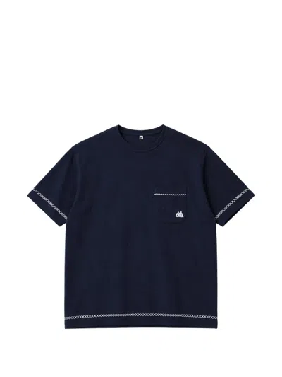 Khoki Hand-embroidered Pocket T-shirt In Blue