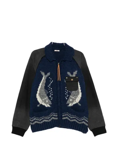 Khoki Intarsia-knit Panelled Cardigan In Blue