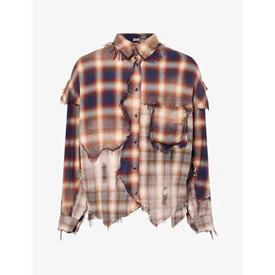 Khoki Mens Distressed Checked Long-sleeve Jersey Shirt Red