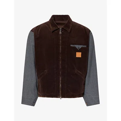 Khoki Mens Drizzler Contrast-sleeve Corduroy Jacket Brown Xs