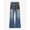 Khoki Mens Quilted-panel Denim Jeans Indigo In Blue