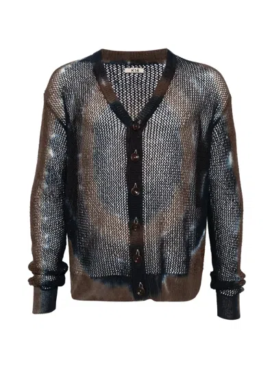 Khoki Mesh Button Cardigan In Black