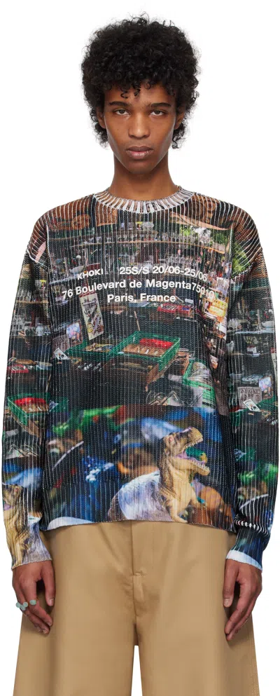 Khoki Multicolor Collage Printed Knit Sweater In Green